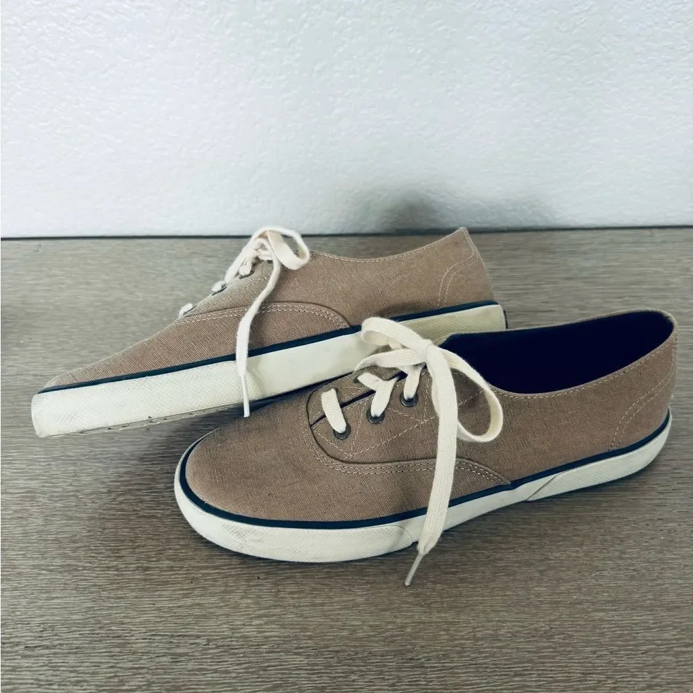 Sperry Women’s Tan Canvas Lace Up Sneakers Shoes 9
